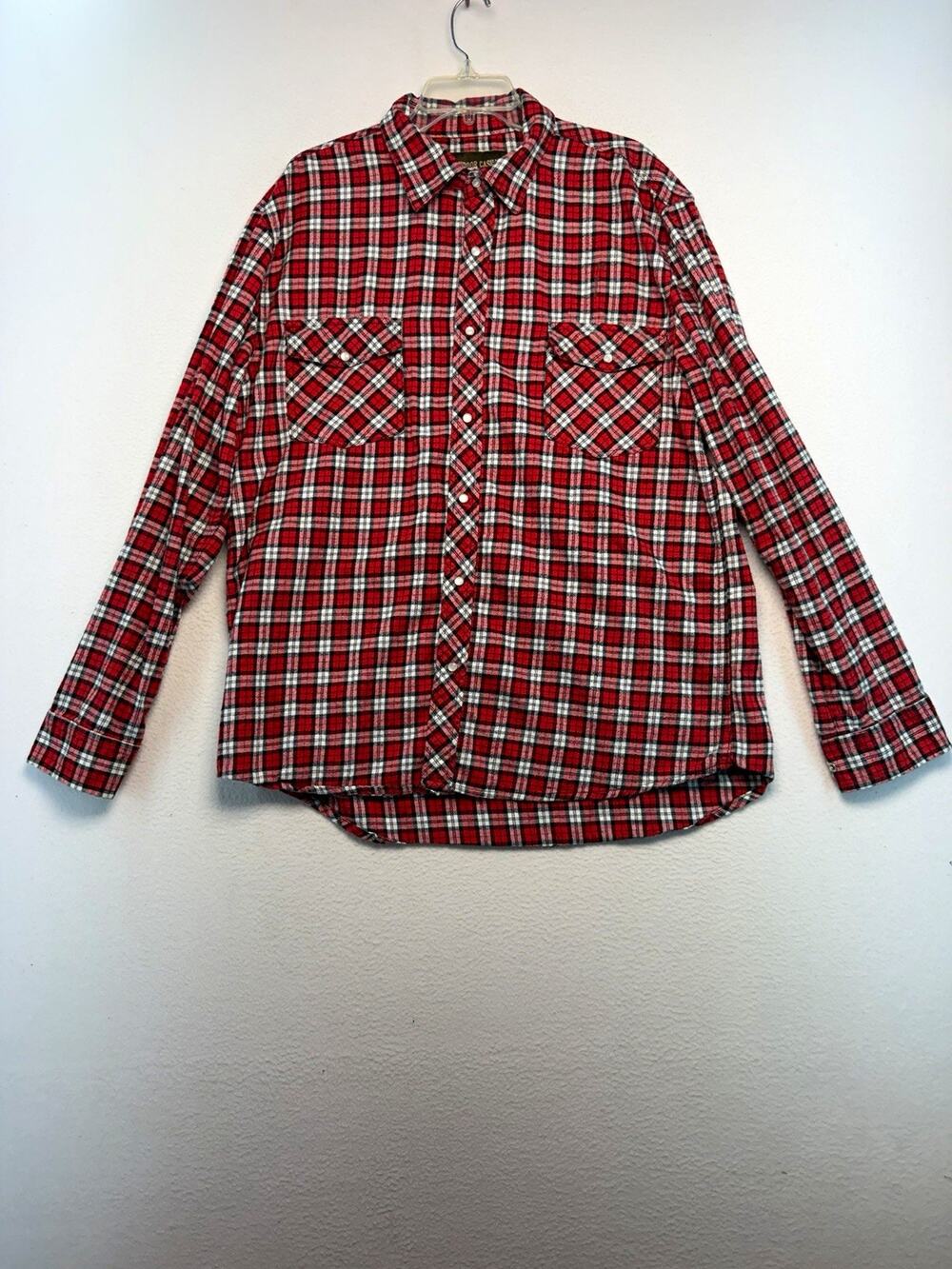 Outdoor Casuals Men XXL Red/Black/White Plaid Flannel Snap Pocket western cowboy